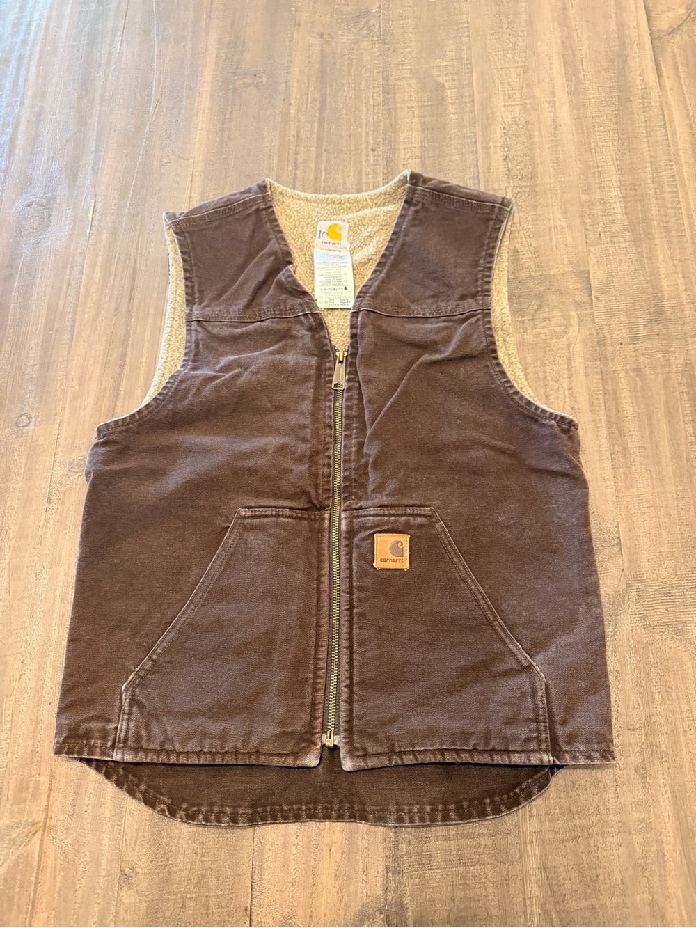 Carhartt Mens V26 DKB Duck Sherpa Lined Vest Dark Brown Canvas Size Small